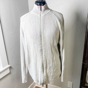 DKNY Gray Ribbed Zip Up Sweater Jacket Cotton Mock Neck Cardigan XL